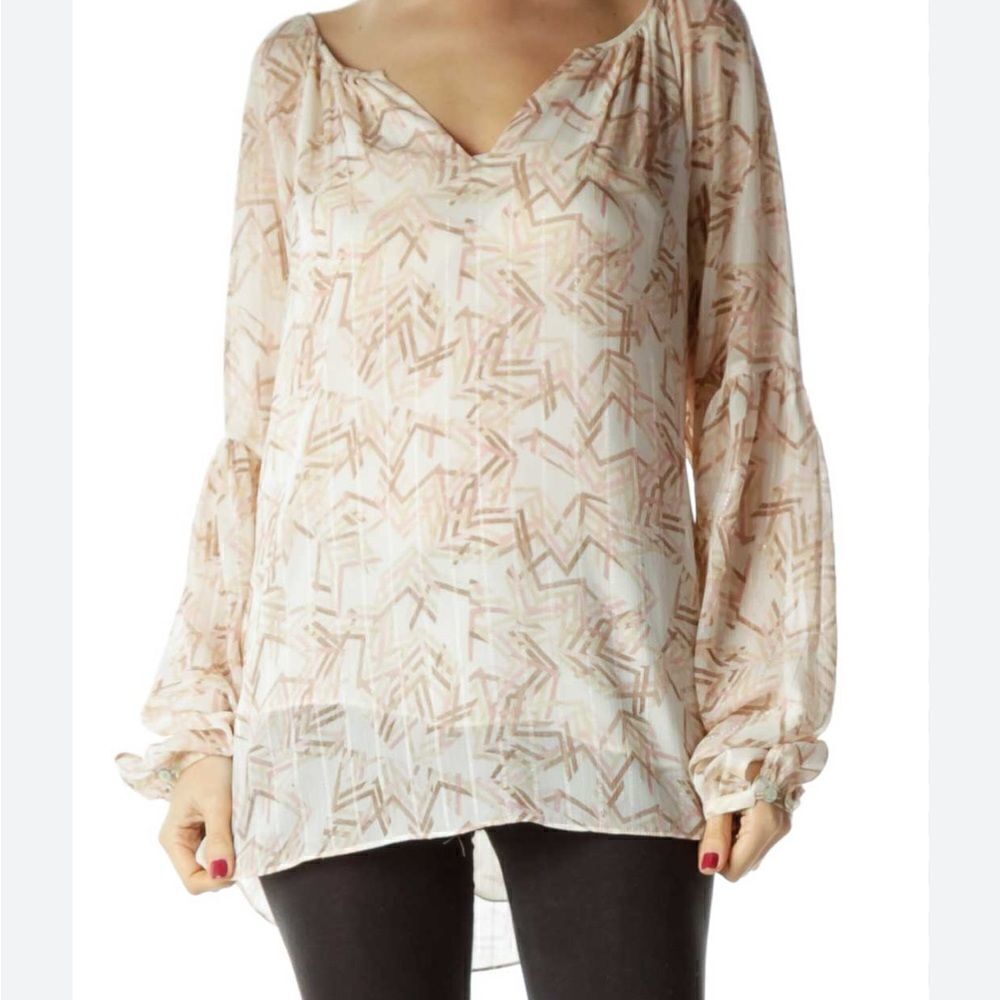 White House Black Market Balloon Sleeve Pink/Ivory Printed Blouse. Size 6.